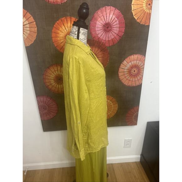 C&C CALIFORNIA 100% Linen Chartreuse Shirt Effortless Casual Minimalist Sz L - Picture 2 of 5